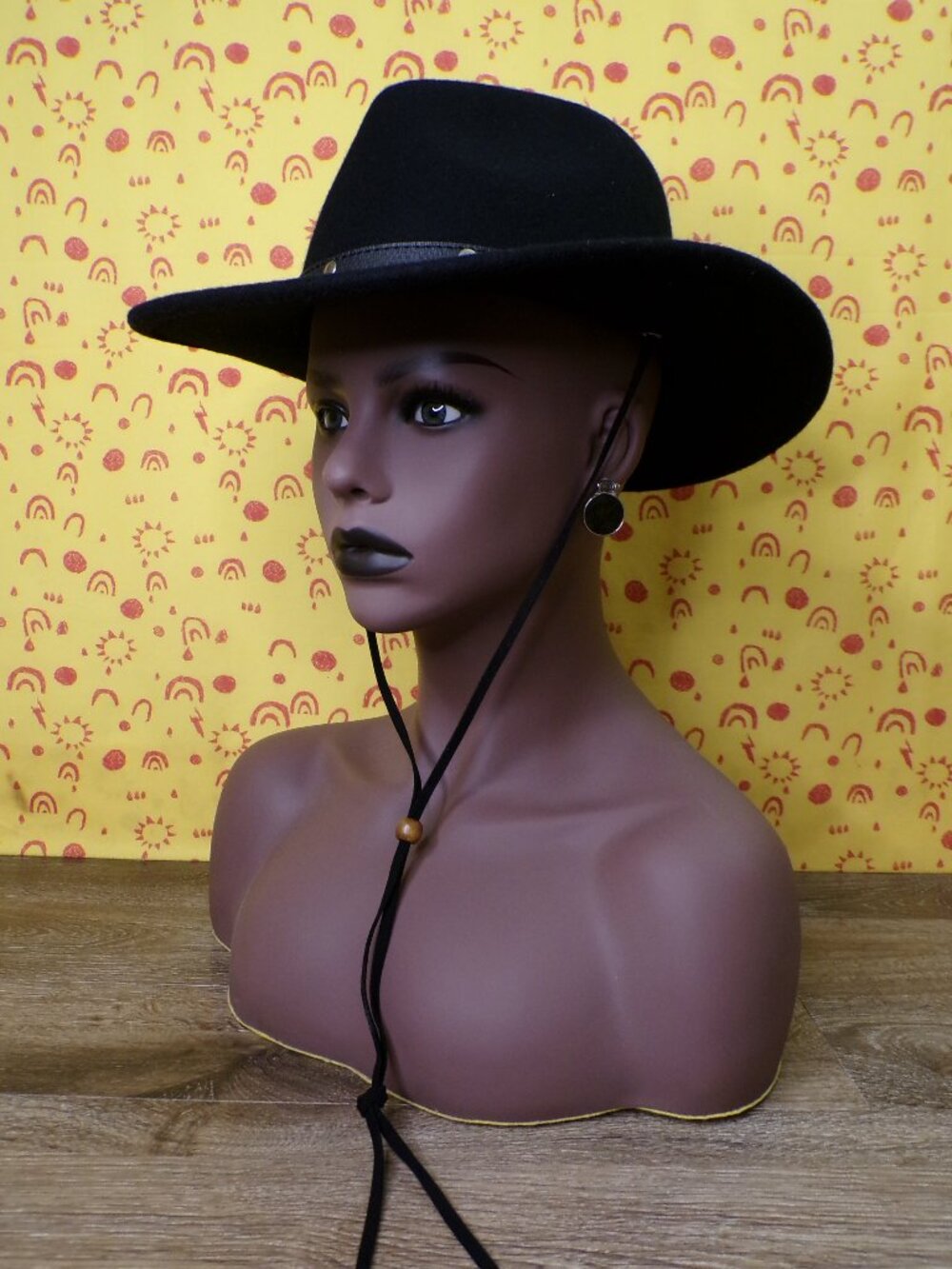 Eddy Bros Hat Co. Women’s Large Black Wool Western Hat Cowgirl Hat w/Chin Strap